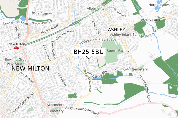 BH25 5BU map - small scale - OS Open Zoomstack (Ordnance Survey)