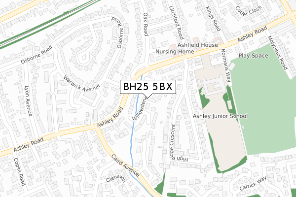 BH25 5BX map - large scale - OS Open Zoomstack (Ordnance Survey)