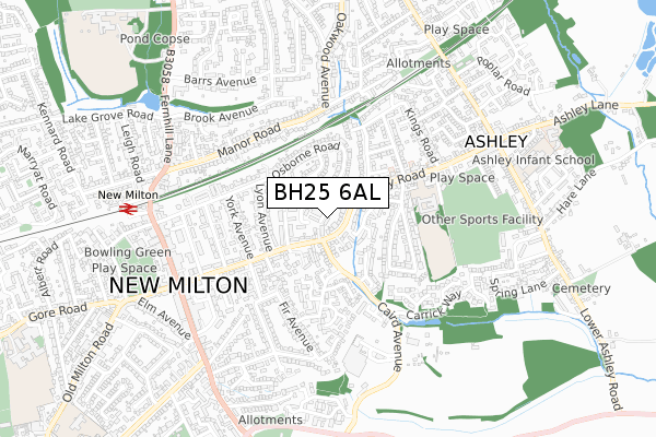 BH25 6AL map - small scale - OS Open Zoomstack (Ordnance Survey)