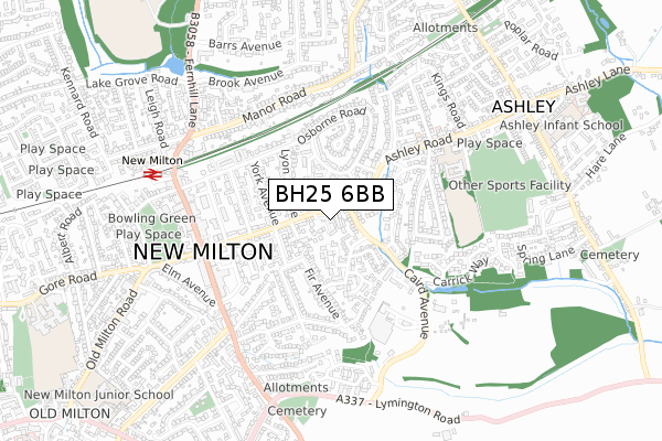 BH25 6BB map - small scale - OS Open Zoomstack (Ordnance Survey)