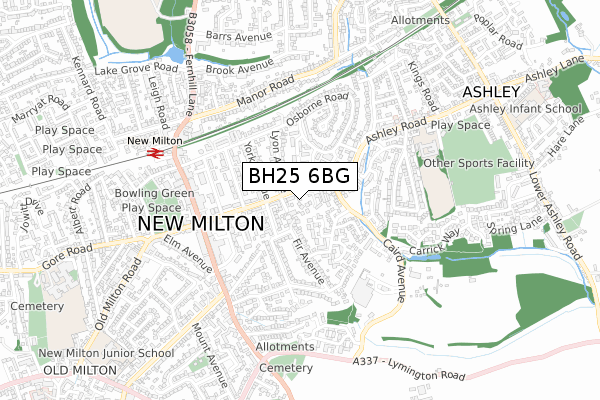 BH25 6BG map - small scale - OS Open Zoomstack (Ordnance Survey)