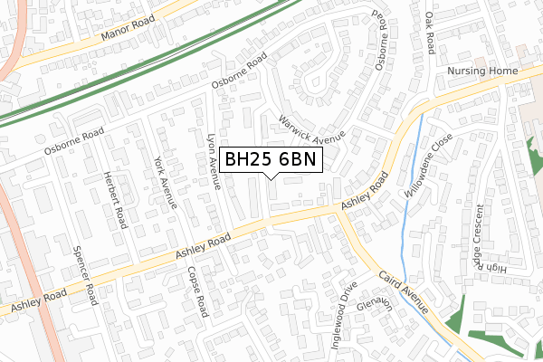 BH25 6BN map - large scale - OS Open Zoomstack (Ordnance Survey)