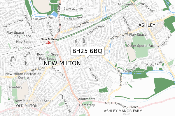 BH25 6BQ map - small scale - OS Open Zoomstack (Ordnance Survey)