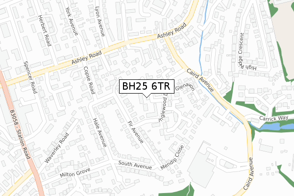 BH25 6TR map - large scale - OS Open Zoomstack (Ordnance Survey)