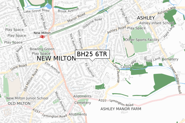 BH25 6TR map - small scale - OS Open Zoomstack (Ordnance Survey)