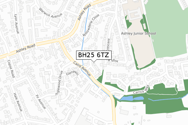 BH25 6TZ map - large scale - OS Open Zoomstack (Ordnance Survey)