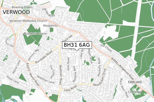 BH31 6AG map - small scale - OS Open Zoomstack (Ordnance Survey)