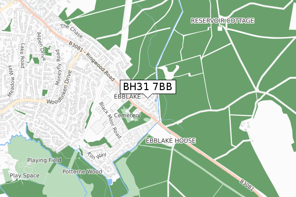 BH31 7BB map - small scale - OS Open Zoomstack (Ordnance Survey)