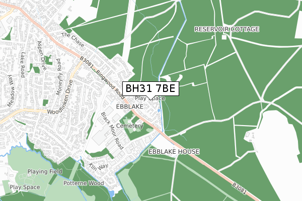 BH31 7BE map - small scale - OS Open Zoomstack (Ordnance Survey)