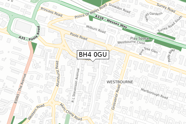 BH4 0GU map - large scale - OS Open Zoomstack (Ordnance Survey)