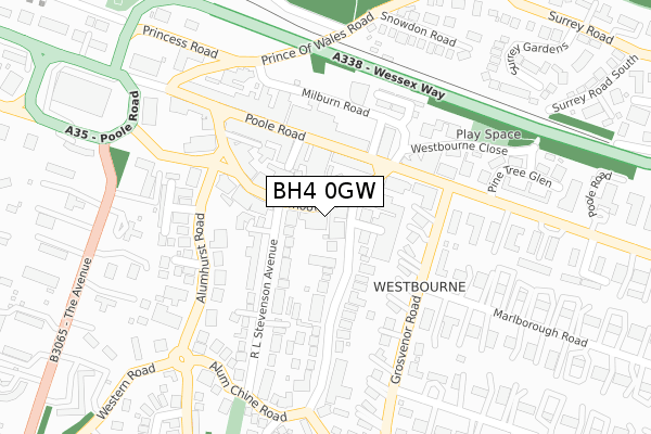 BH4 0GW map - large scale - OS Open Zoomstack (Ordnance Survey)