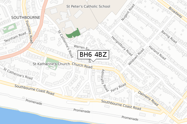 BH6 4BZ map - large scale - OS Open Zoomstack (Ordnance Survey)