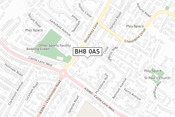 BH8 0AS map - large scale - OS Open Zoomstack (Ordnance Survey)