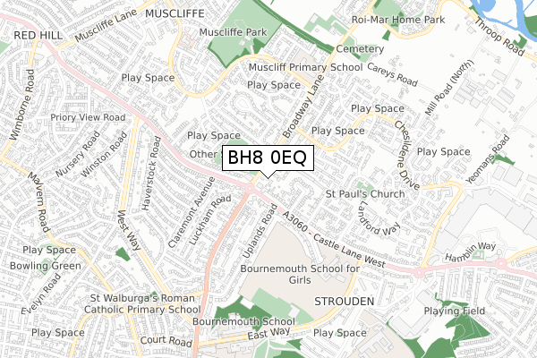 BH8 0EQ map - small scale - OS Open Zoomstack (Ordnance Survey)