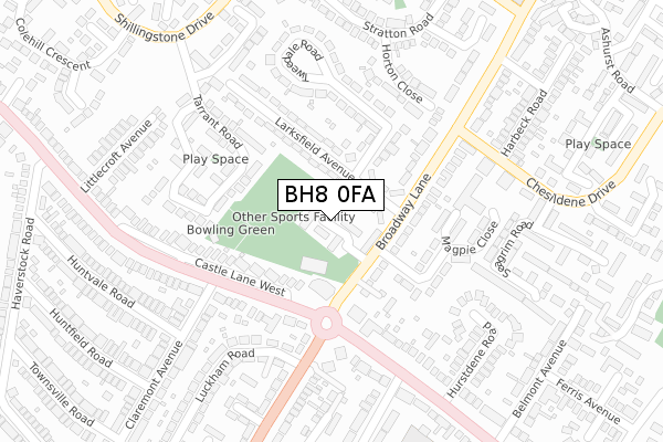 BH8 0FA map - large scale - OS Open Zoomstack (Ordnance Survey)