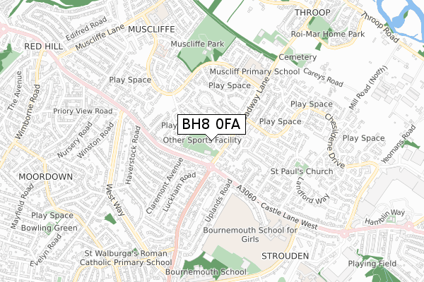 BH8 0FA map - small scale - OS Open Zoomstack (Ordnance Survey)