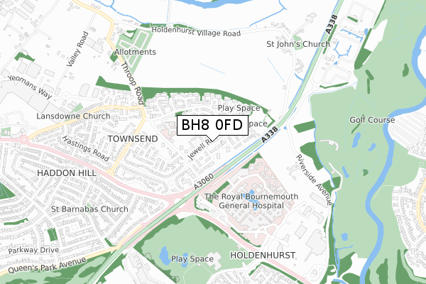BH8 0FD map - small scale - OS Open Zoomstack (Ordnance Survey)