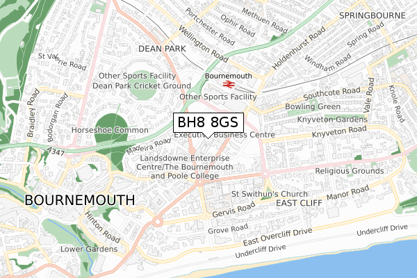 BH8 8GS map - small scale - OS Open Zoomstack (Ordnance Survey)