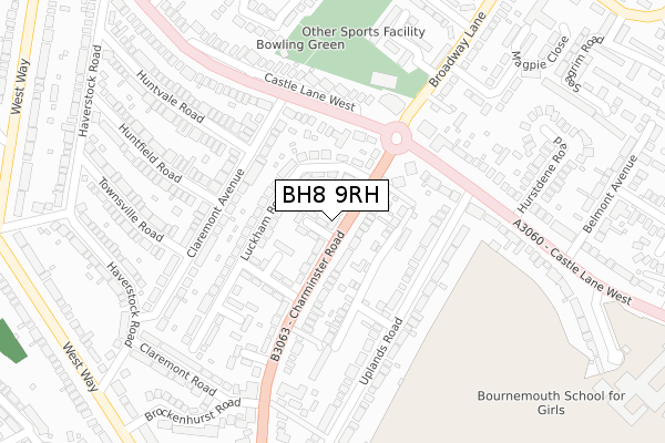 BH8 9RH map - large scale - OS Open Zoomstack (Ordnance Survey)