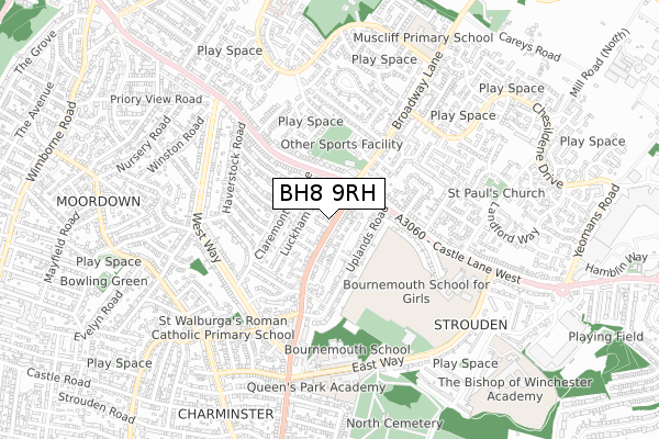 BH8 9RH map - small scale - OS Open Zoomstack (Ordnance Survey)