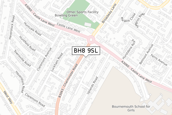 BH8 9SL map - large scale - OS Open Zoomstack (Ordnance Survey)