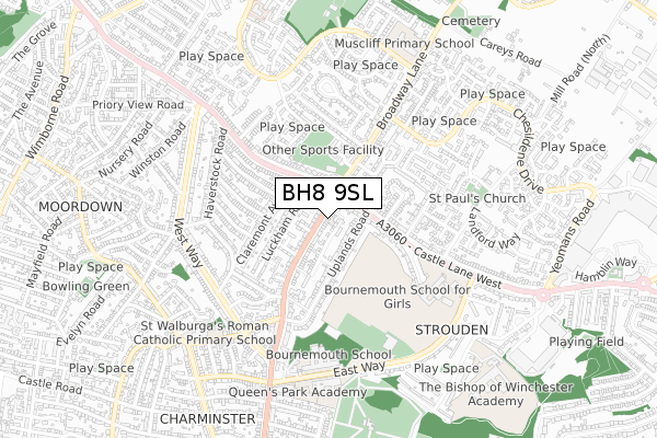 BH8 9SL map - small scale - OS Open Zoomstack (Ordnance Survey)