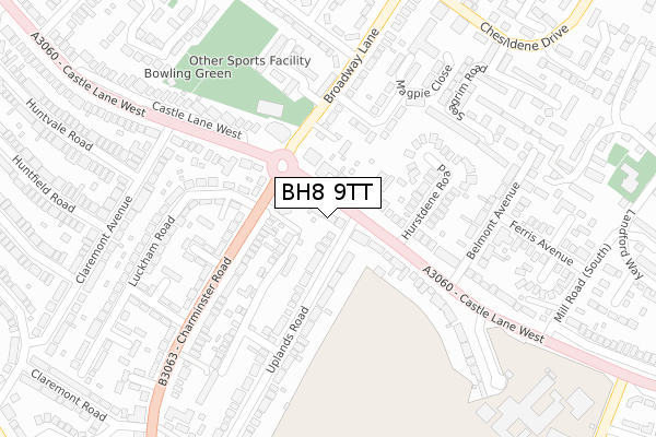 BH8 9TT map - large scale - OS Open Zoomstack (Ordnance Survey)