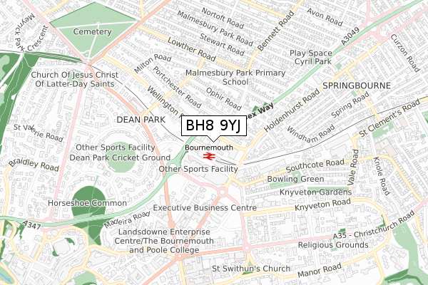 BH8 9YJ map - small scale - OS Open Zoomstack (Ordnance Survey)