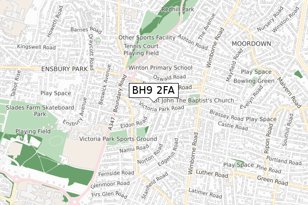 BH9 2FA map - small scale - OS Open Zoomstack (Ordnance Survey)