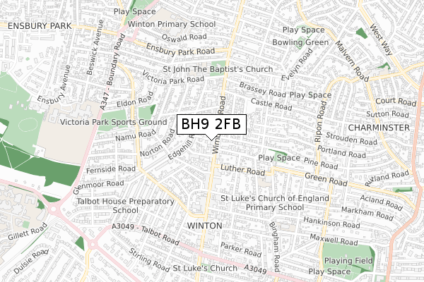 BH9 2FB map - small scale - OS Open Zoomstack (Ordnance Survey)