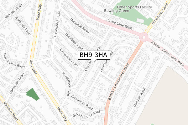 BH9 3HA map - large scale - OS Open Zoomstack (Ordnance Survey)