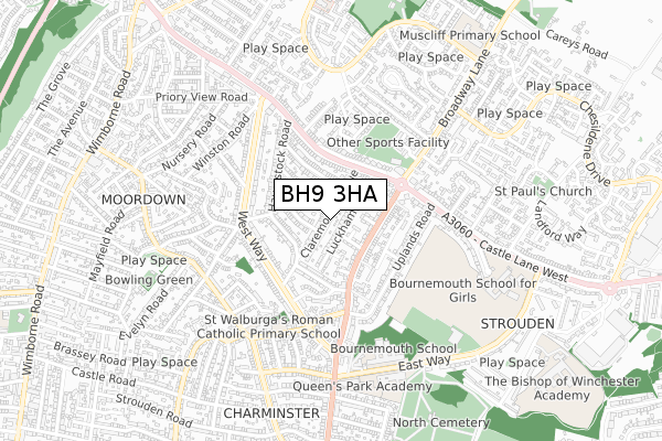 BH9 3HA map - small scale - OS Open Zoomstack (Ordnance Survey)
