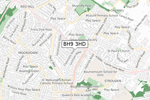 BH9 3HD map - small scale - OS Open Zoomstack (Ordnance Survey)