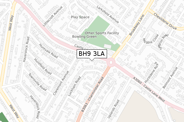 BH9 3LA map - large scale - OS Open Zoomstack (Ordnance Survey)