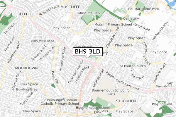 BH9 3LD map - small scale - OS Open Zoomstack (Ordnance Survey)