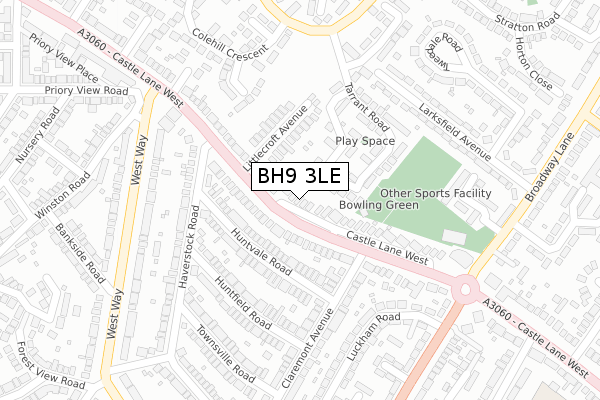 BH9 3LE map - large scale - OS Open Zoomstack (Ordnance Survey)