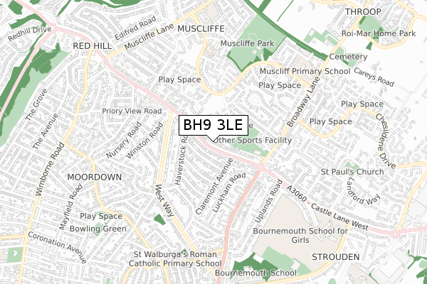 BH9 3LE map - small scale - OS Open Zoomstack (Ordnance Survey)