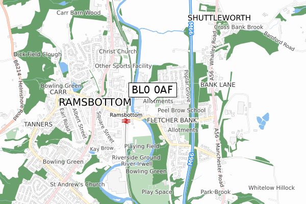 BL0 0AF map - small scale - OS Open Zoomstack (Ordnance Survey)