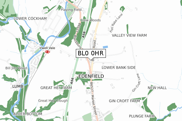 BL0 0HR map - small scale - OS Open Zoomstack (Ordnance Survey)