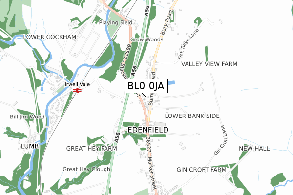BL0 0JA map - small scale - OS Open Zoomstack (Ordnance Survey)