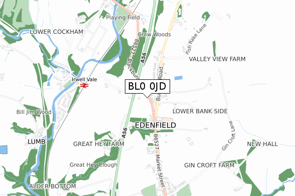 BL0 0JD map - small scale - OS Open Zoomstack (Ordnance Survey)