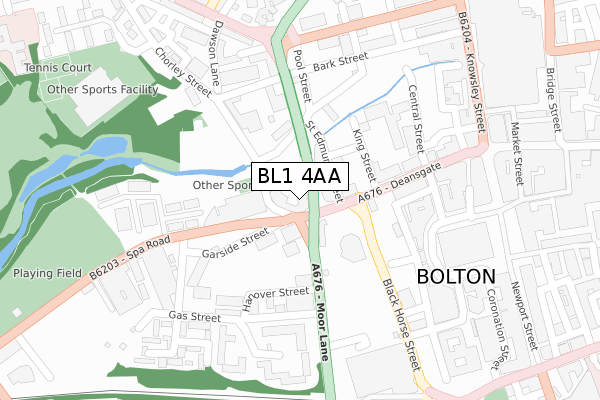 BL1 4AA map - large scale - OS Open Zoomstack (Ordnance Survey)