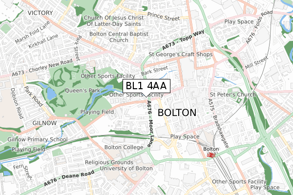 BL1 4AA map - small scale - OS Open Zoomstack (Ordnance Survey)