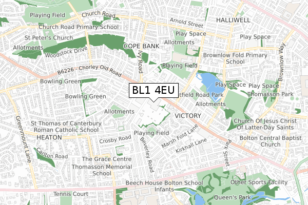 BL1 4EU map - small scale - OS Open Zoomstack (Ordnance Survey)