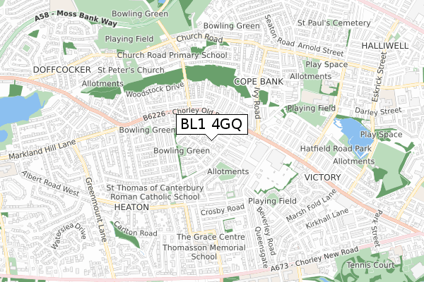 BL1 4GQ map - small scale - OS Open Zoomstack (Ordnance Survey)