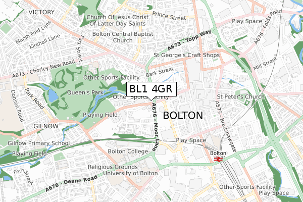 BL1 4GR map - small scale - OS Open Zoomstack (Ordnance Survey)