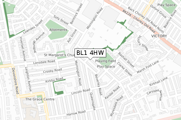 BL1 4HW map - large scale - OS Open Zoomstack (Ordnance Survey)