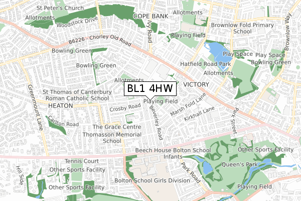 BL1 4HW map - small scale - OS Open Zoomstack (Ordnance Survey)