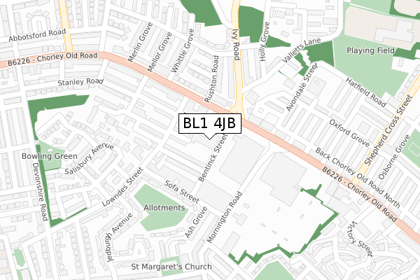 BL1 4JB map - large scale - OS Open Zoomstack (Ordnance Survey)