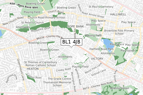 BL1 4JB map - small scale - OS Open Zoomstack (Ordnance Survey)